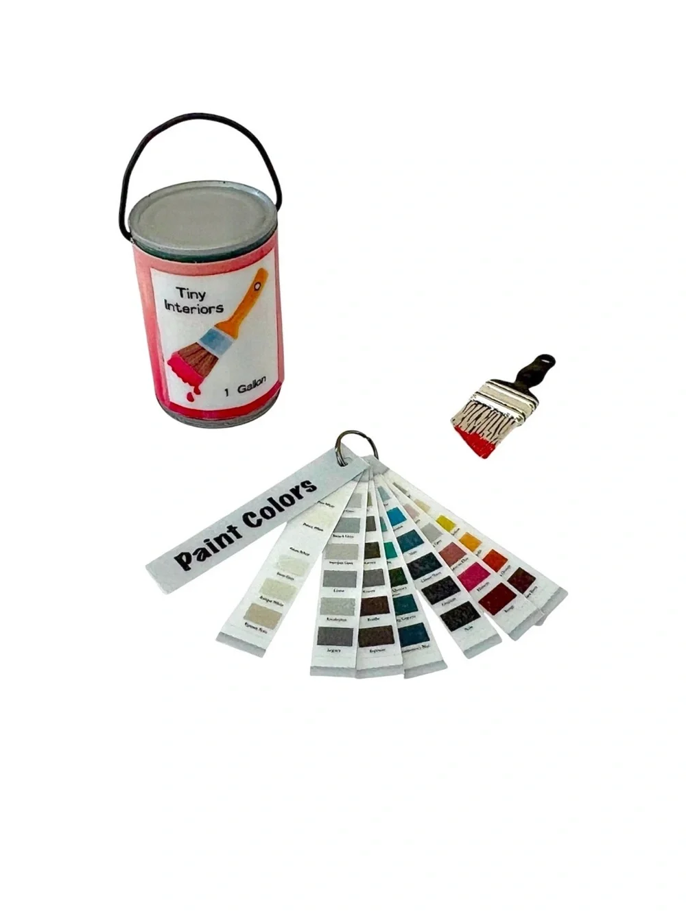 Dollhouse Miniature Paint Can Set w/ Roller Brush & Sample Colors Fashion Doll